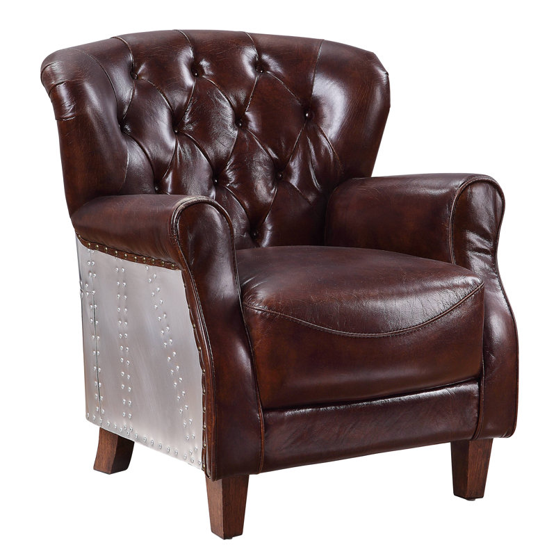 17 Stories Wesley 30" W Tufted Top Grain Leather Club Chair Wayfair